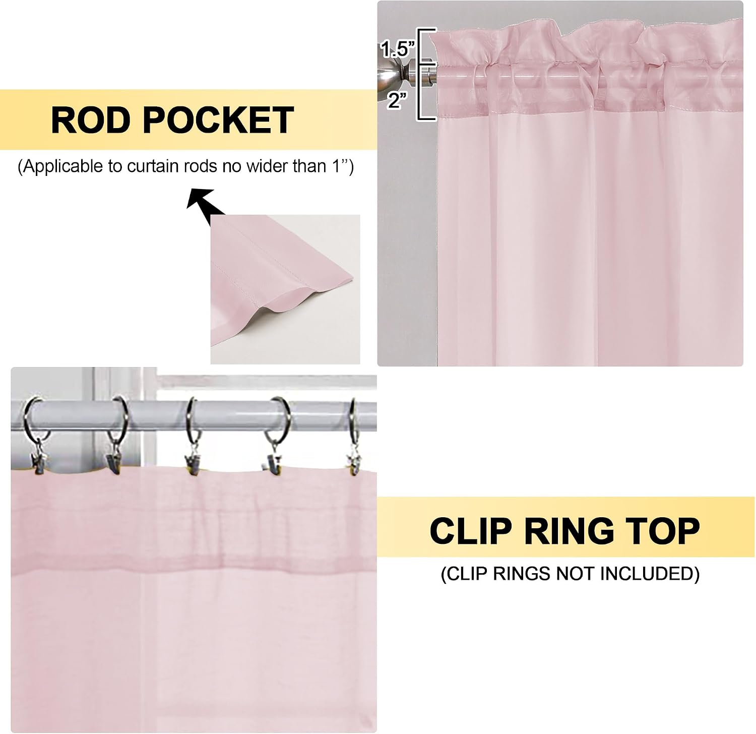 OVZME Blush Pink Sheer Curtains 84 Inches Long 2 Panels - Soft Light Filtering Window Sheer Panels for Living Room/Bedroom, Top Dual Rod Pocket, 1 Pair, Each 42Wx84L Inches - Image 2
