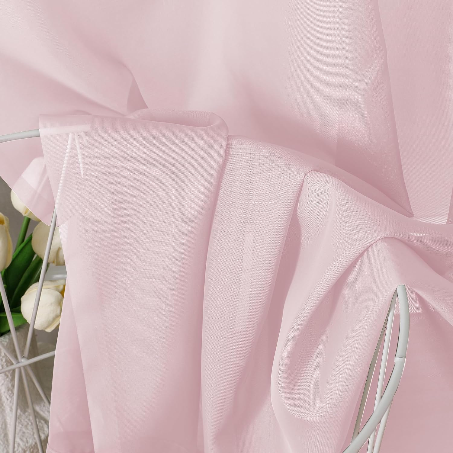 OVZME Blush Pink Sheer Curtains 84 Inches Long 2 Panels - Soft Light Filtering Window Sheer Panels for Living Room/Bedroom, Top Dual Rod Pocket, 1 Pair, Each 42Wx84L Inches - Image 3