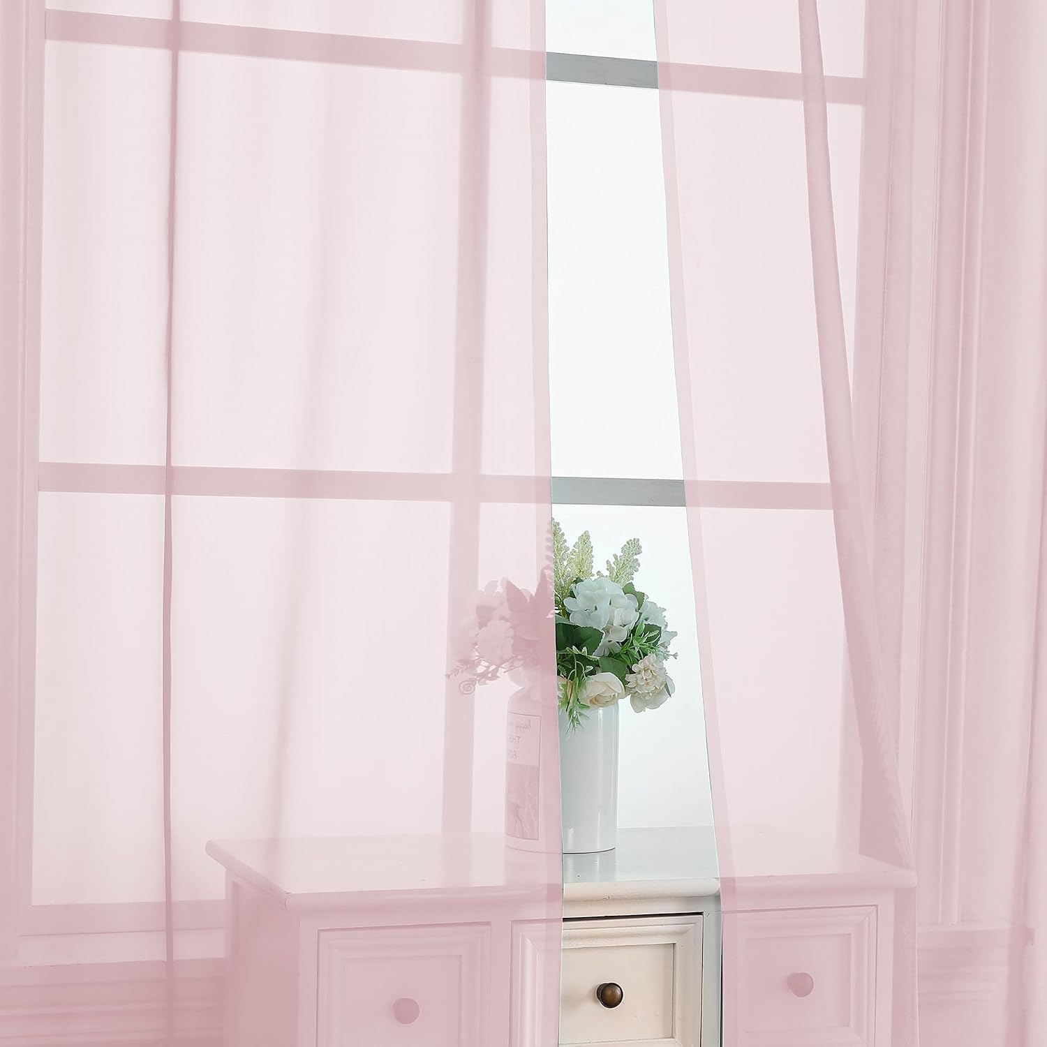 OVZME Blush Pink Sheer Curtains 84 Inches Long 2 Panels - Soft Light Filtering Window Sheer Panels for Living Room/Bedroom, Top Dual Rod Pocket, 1 Pair, Each 42Wx84L Inches - Image 5