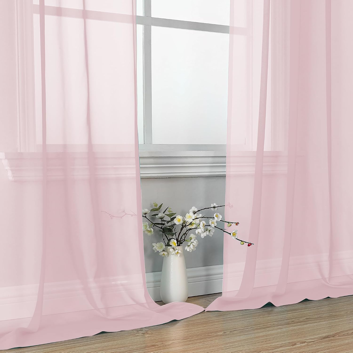 OVZME Blush Pink Sheer Curtains 84 Inches Long 2 Panels - Soft Light Filtering Window Sheer Panels for Living Room/Bedroom, Top Dual Rod Pocket, 1 Pair, Each 42Wx84L Inches - Image 6