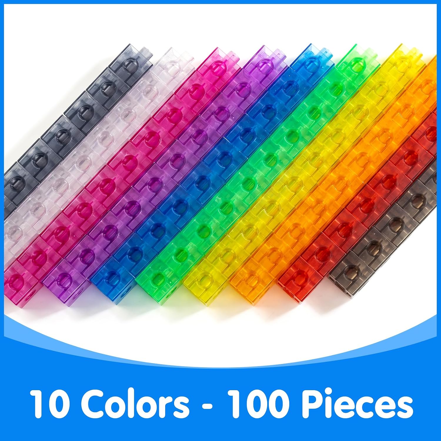 100 Pcs Translucent Linking Cubes – Light Table Manipulatives | Engaging Math Toys, Math Blocks for Early Learning and Creative Play - Image 7