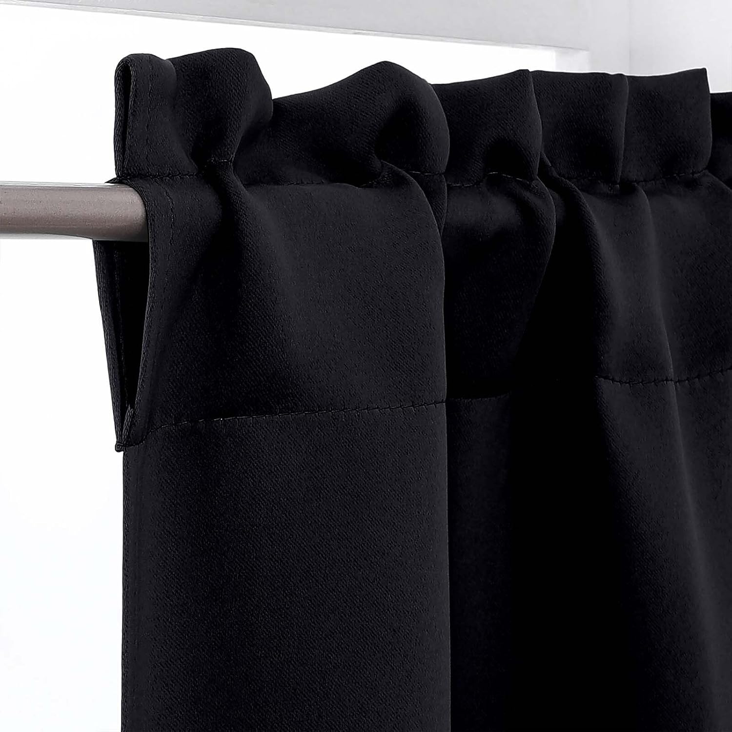 OWENIE Black Kitchen Curtains 36 Inch Length, Short Blackout Small Thermal Insulated Cafe Curtains Tier Over Sink Rod Pocket Half Window for Bathroom Bedroom Camper RV Bunk, 2 Panels, Each 30" Wx36 L - Image 3