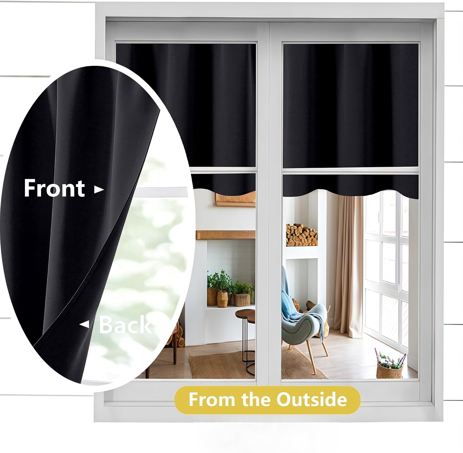 OWENIE Black Kitchen Curtains 36 Inch Length, Short Blackout Small Thermal Insulated Cafe Curtains Tier Over Sink Rod Pocket Half Window for Bathroom Bedroom Camper RV Bunk, 2 Panels, Each 30" Wx36 L - Image 4