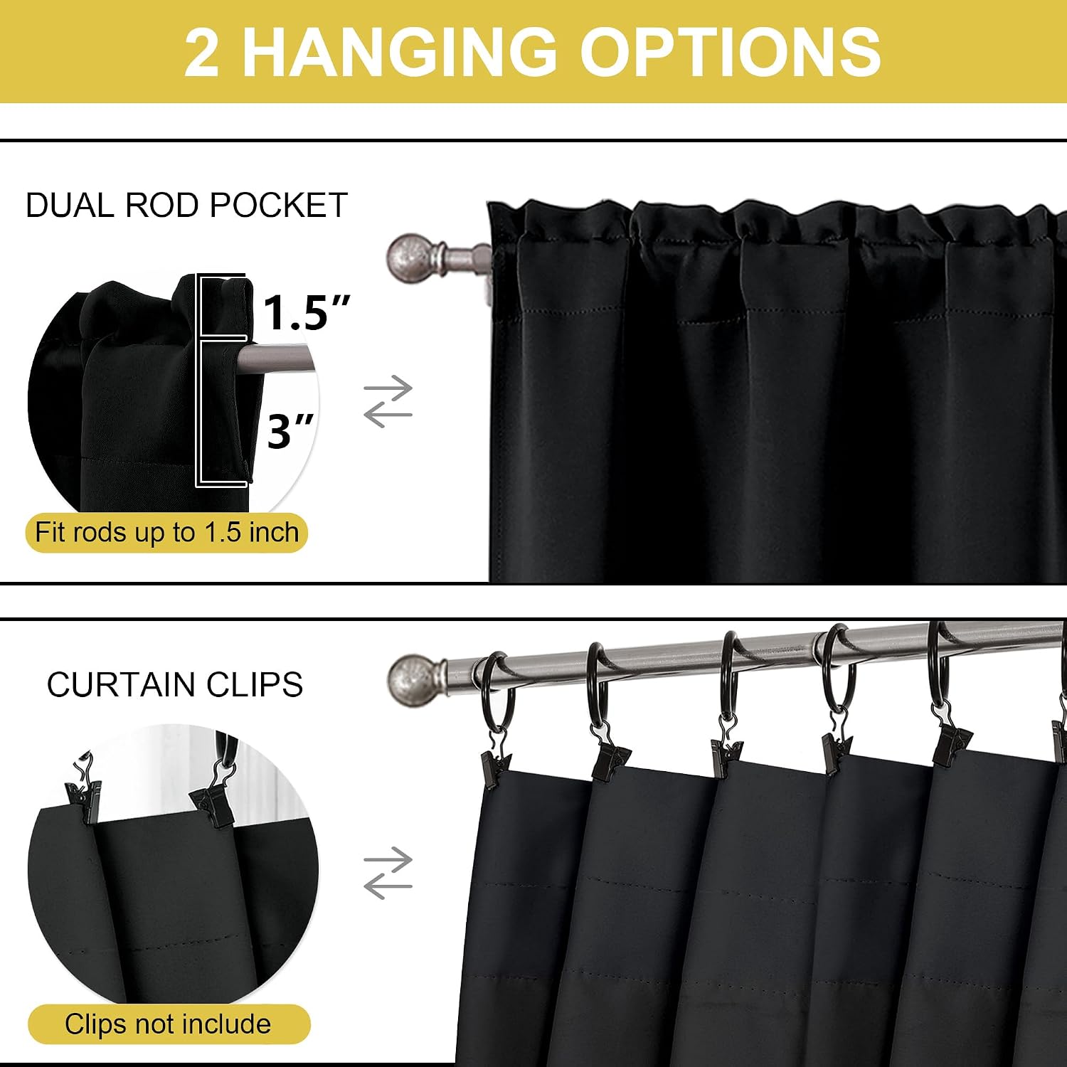 OWENIE Black Kitchen Curtains 36 Inch Length, Short Blackout Small Thermal Insulated Cafe Curtains Tier Over Sink Rod Pocket Half Window for Bathroom Bedroom Camper RV Bunk, 2 Panels, Each 30" Wx36 L - Image 6
