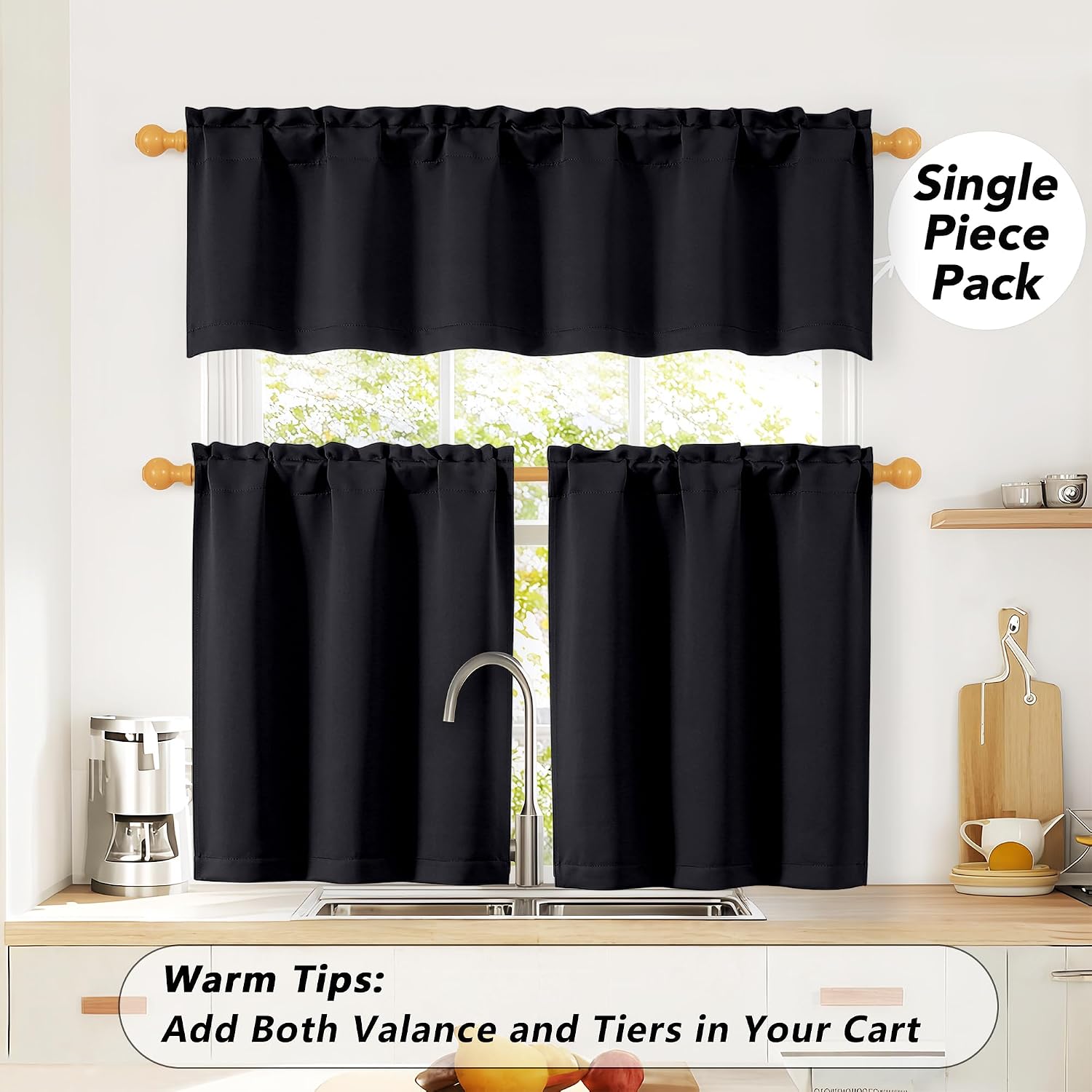 OWENIE Black Kitchen Curtains 36 Inch Length, Short Blackout Small Thermal Insulated Cafe Curtains Tier Over Sink Rod Pocket Half Window for Bathroom Bedroom Camper RV Bunk, 2 Panels, Each 30" Wx36 L - Image 8