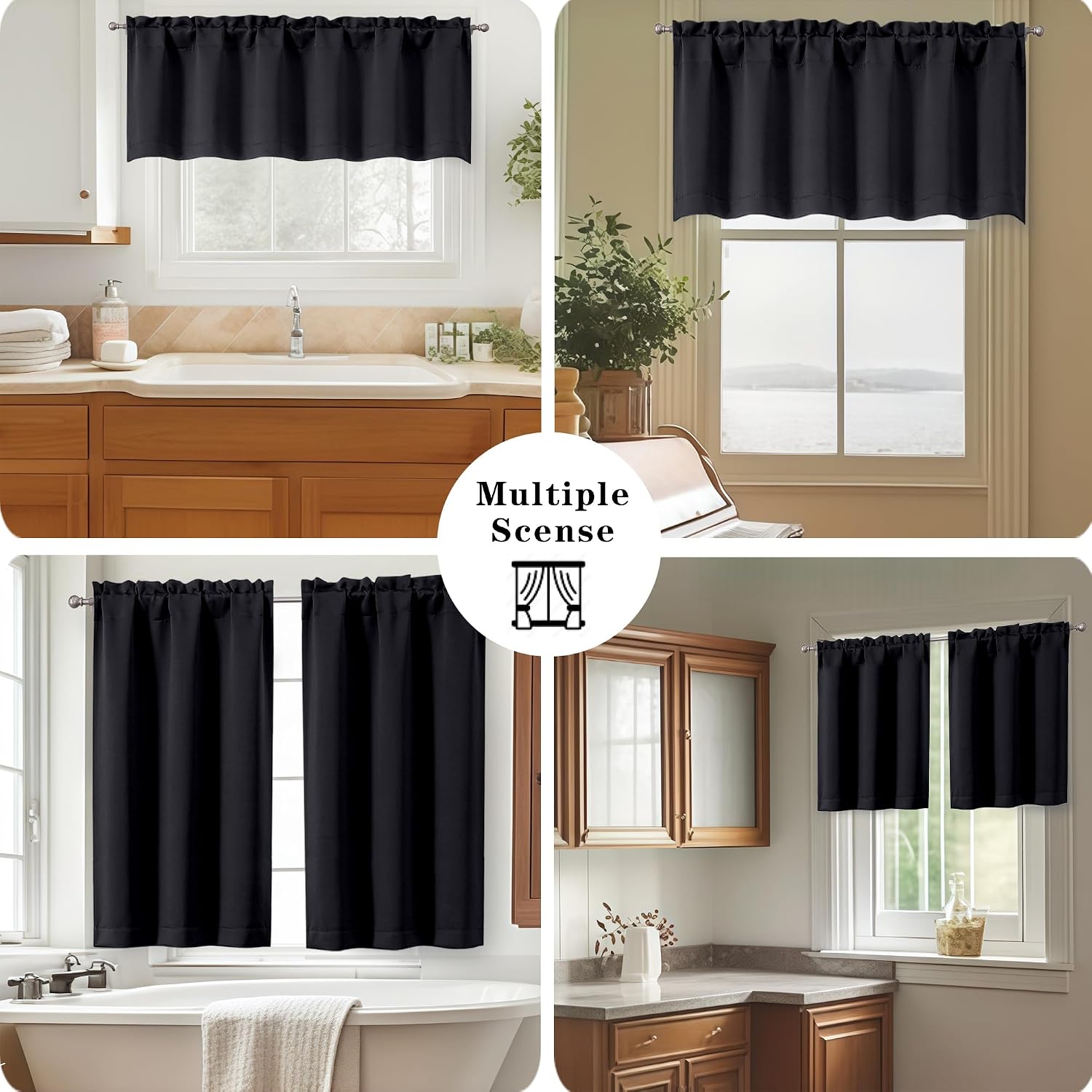 OWENIE Black Kitchen Curtains 36 Inch Length, Short Blackout Small Thermal Insulated Cafe Curtains Tier Over Sink Rod Pocket Half Window for Bathroom Bedroom Camper RV Bunk, 2 Panels, Each 30" Wx36 L - Image 9