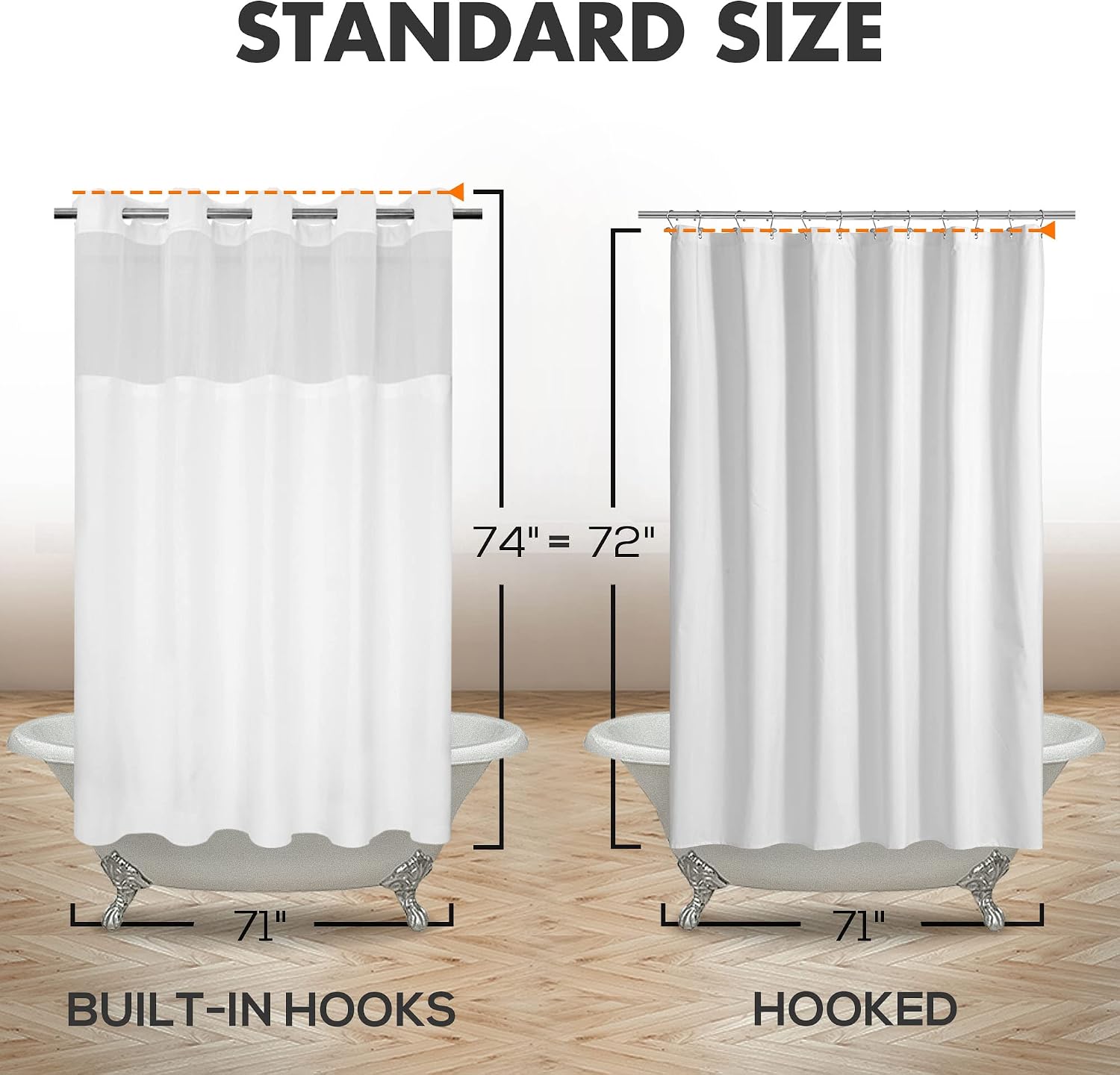 River Dream No Hook Shower Curtain with Snap-in Liner Set, White, 71x74 | Snap on Waterproof PEVA Liner, See Through Top Window, Slub Textured, Hotel Style Shower Curtain Set, Standard Size - Image 6