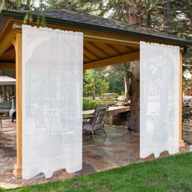 SpaceDresser Waterproof Outdoor Sheer Curtains for Patio - 2 Panels Rod Pocket Indoor Voile Sheer Curtain for Living Room,52W x 84L inch, White