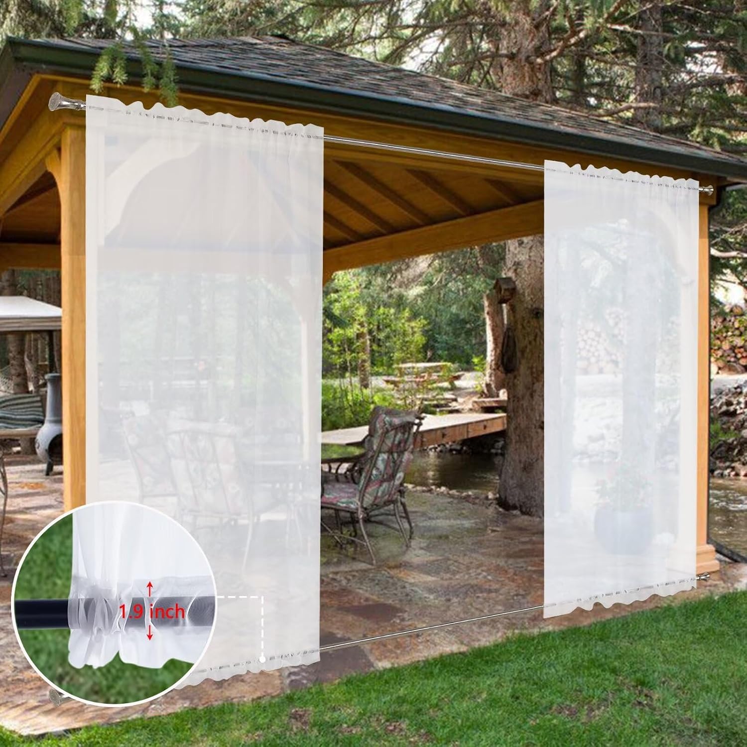 SpaceDresser Waterproof Outdoor Sheer Curtains for Patio - 2 Panels Rod Pocket Indoor Voile Sheer Curtain for Living Room,52W x 84L inch, White - Image 7