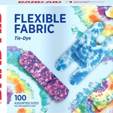 BAND-AID Brand Flexible Fabric Adhesive Bandages, Tie-Dye Designs, 100 Ct | Comfortable Protection, Sterile Wound Care for Minor Cuts, Scrapes & Burns, For First Aid Kits, Assorted Fun Colorful Designs